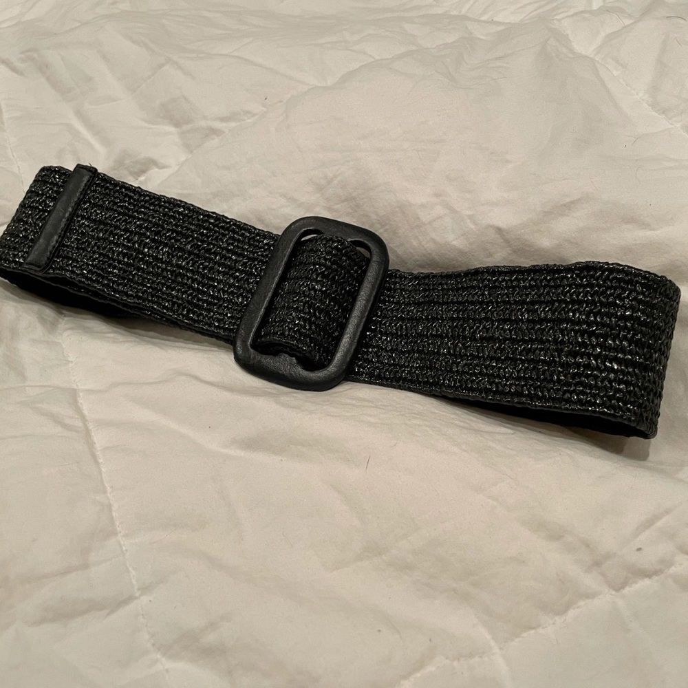 Adjustable black woven leather wrapped waist cinch belt NWOT